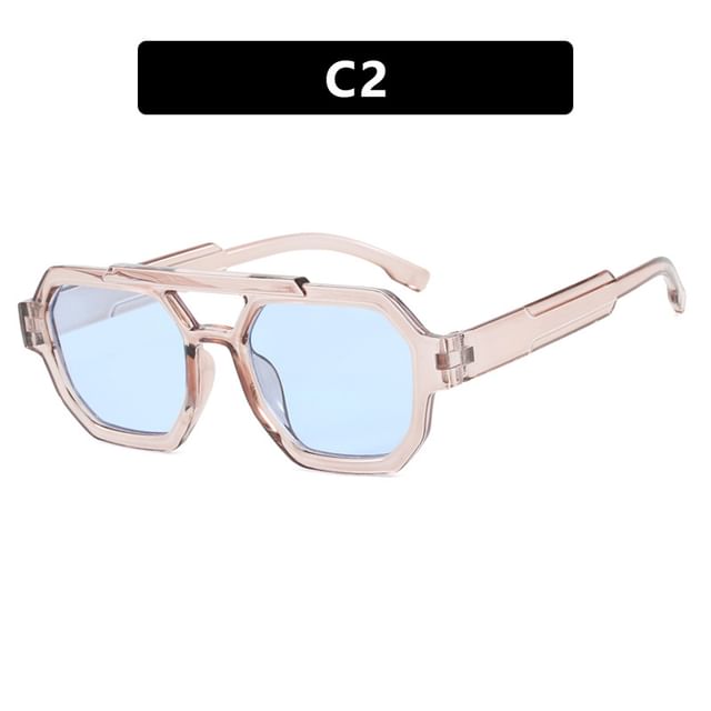 Geometric Double Bridge Plastic Sunglasses
