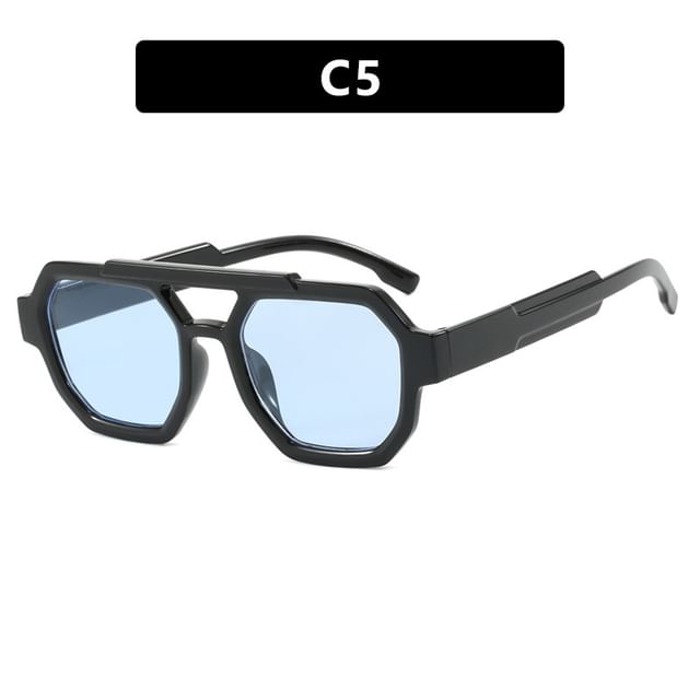 Geometric Double Bridge Plastic Sunglasses