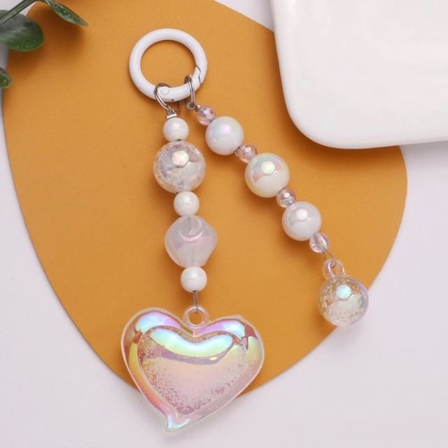 Heart Bead Acrylic Bag Charm Keyring Phone