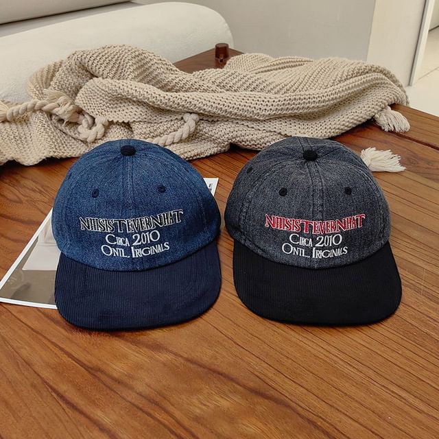 Lettering Corduroy Embroidered Cap