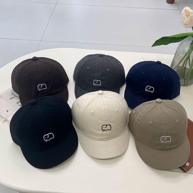 Elephant Embroidered Short Brim Cap