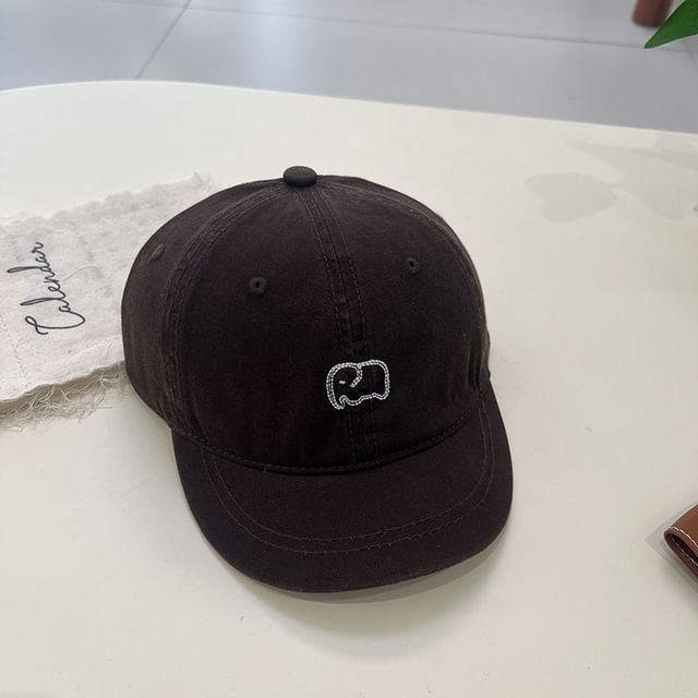 Elephant Embroidered Short Brim Cap