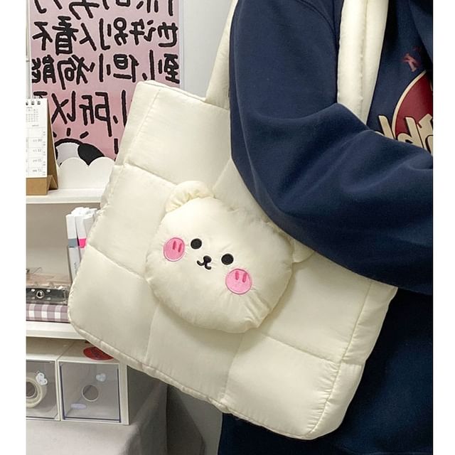 Quilted Nylon Applique Bear Tote Bag
