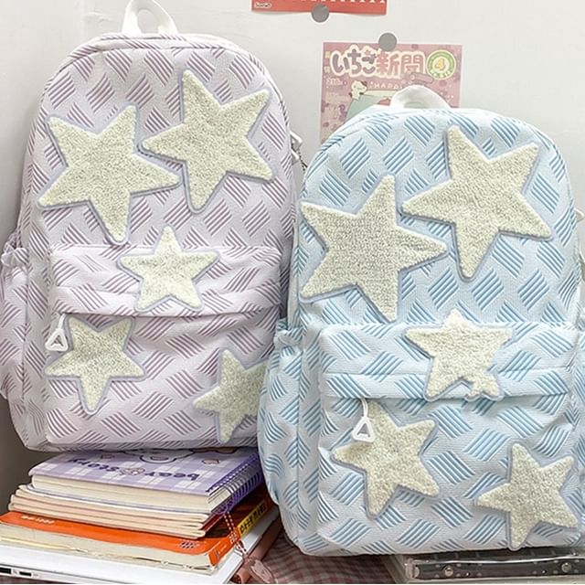 Star Applique Zipper Nylon Backpack