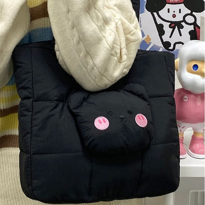 Quilted Nylon Applique Bear Tote Bag