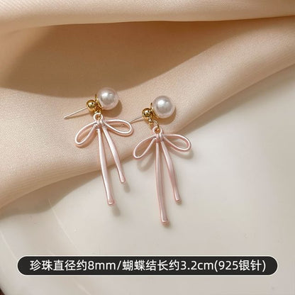 Bow Faux Pearl Alloy Drop Earring