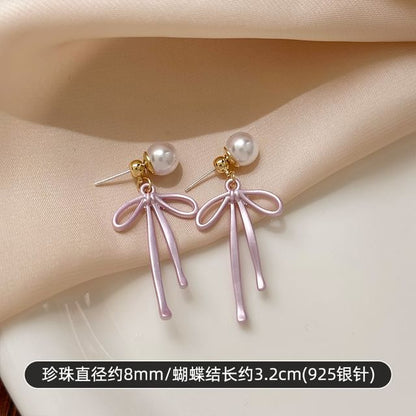 Bow Faux Pearl Alloy Drop Earring