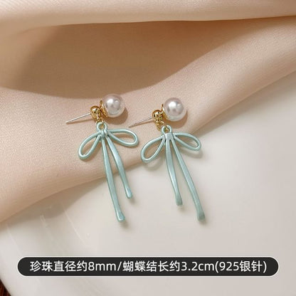Bow Faux Pearl Alloy Drop Earring