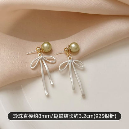 Bow Faux Pearl Alloy Drop Earring