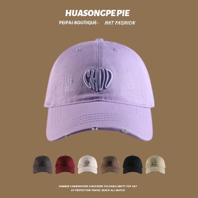 Distressed Baseball Cap Embroidered Letter