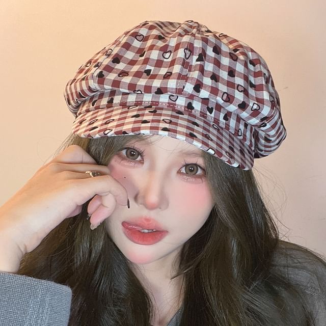 Heart Newsboy Cap Print