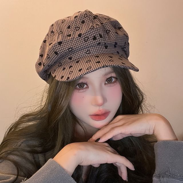 Heart Newsboy Cap Print