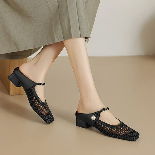 Mesh Low Heel Mules