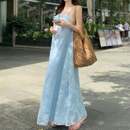 Spaghetti Strap Leaf Print Maxi Sundress
