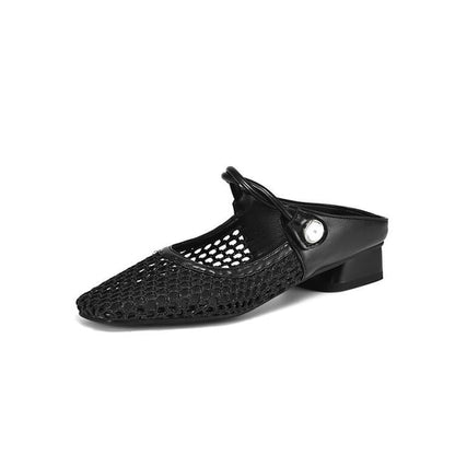 Mesh Low Heel Mules