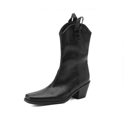 Chunky Heel Mid-Calf Boots