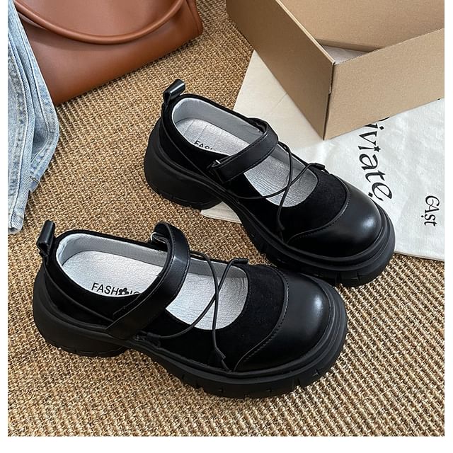 Adhesive-Strap Platform Mary Jane Shoes