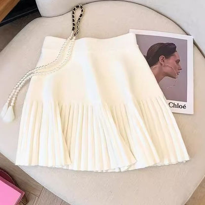 High-Rise Accordion Pleated Knit Mini A-Line Skirt