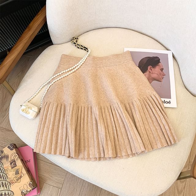 High-Rise Accordion Pleated Knit Mini A-Line Skirt