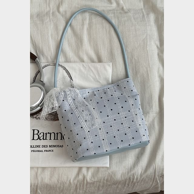 Dotted Lace Trim Shoulder Bag