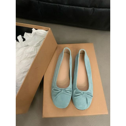 Plain Bow Accent Faux Suede Flats