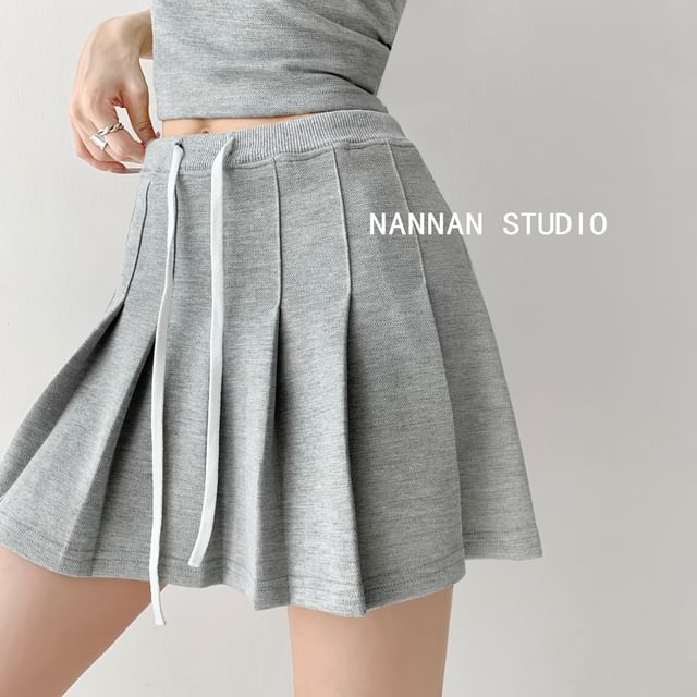 Sleeveless Cropped Polo Shirt with Pleated Mini Skirt in 6 Colors