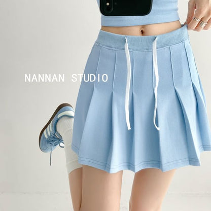 Sleeveless Cropped Polo Shirt with Pleated Mini Skirt in 6 Colors
