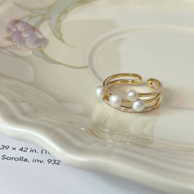 Faux Pearl / Enamel Alloy Open Ring