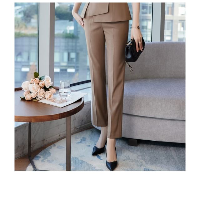 Stylish Asymmetrical Slit Blazer with Mini Pencil Skirt & Cropped Trousers