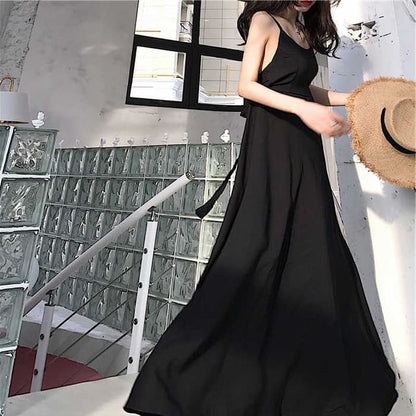 Spaghetti Sundress Strap Plain Back Open Maxi