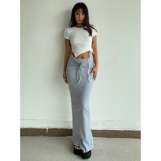 Drawstring-Waist Maxi Pencil Skirt