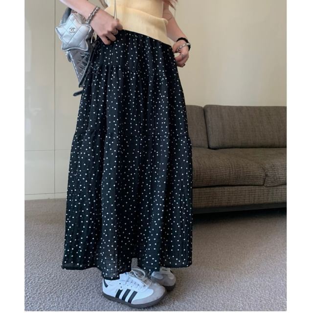 Polka Dot Maxi A-Line Skirt