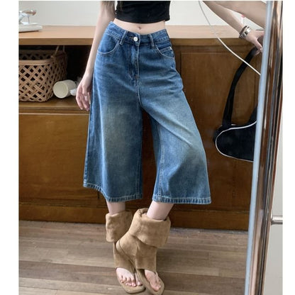 Mid Rise Washed Denim Jorts