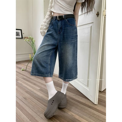 Mid Rise Washed Denim Jorts