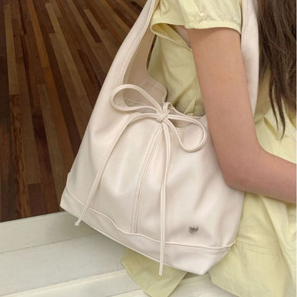 Heart Applique Panel Bow Tie-Up Tote Bag