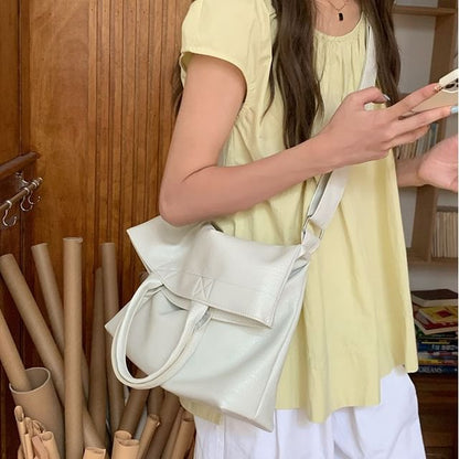 Faux Leather Crossbody Tote Bag