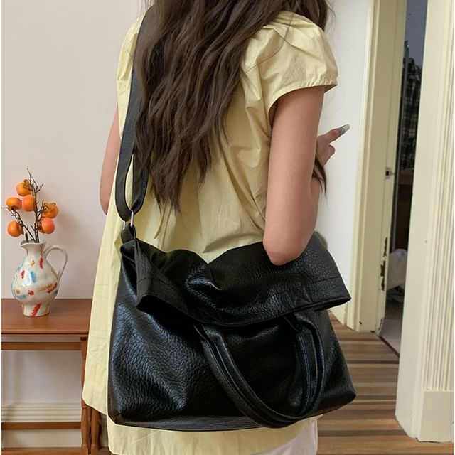 Faux Leather Crossbody Tote Bag