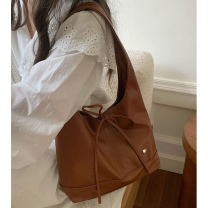 Heart Applique Panel Bow Tie-Up Tote Bag