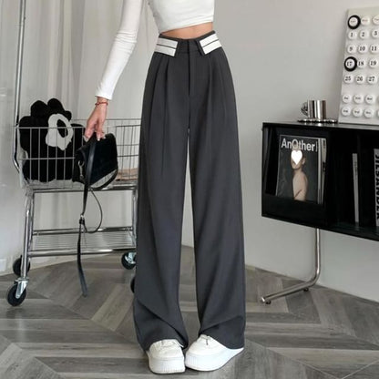 High Waist Striped Pleated Wide Leg Suit Pants