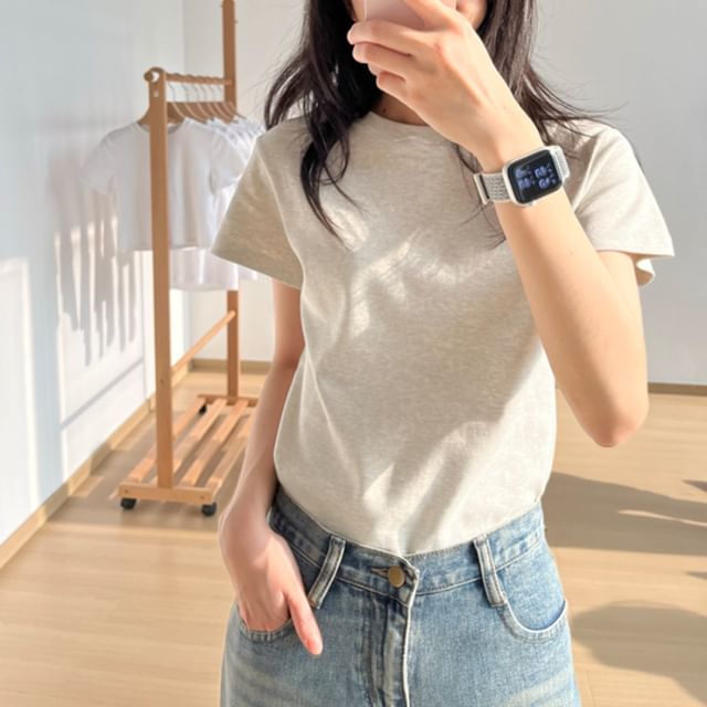 Short-Sleeve Crew Neck Plain T-Shirt