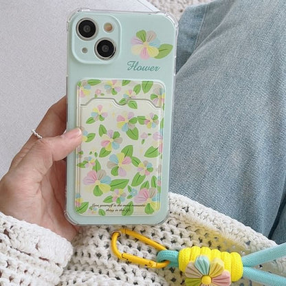Floral Card Holder Strap Phone Case