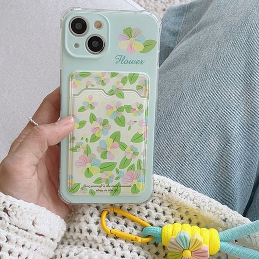 Floral Card Holder Strap Phone Case