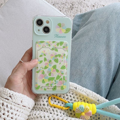 Floral Card Holder Strap Phone Case