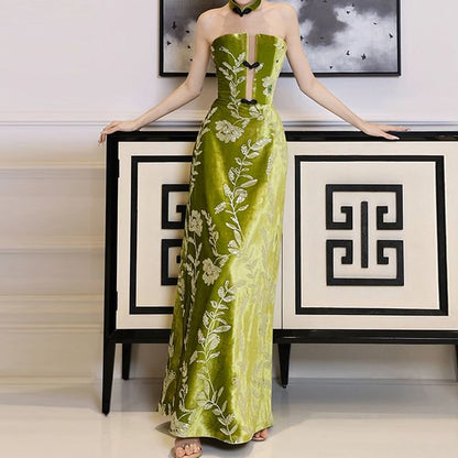 Floral Strapless Embroidered A-Line Gown Evening