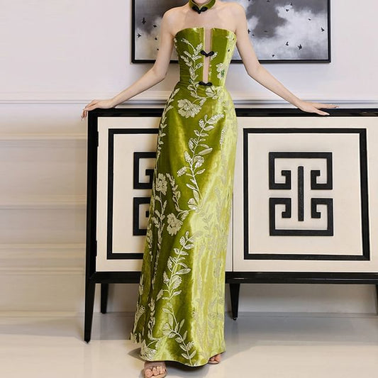 Floral Strapless Embroidered A-Line Gown Evening