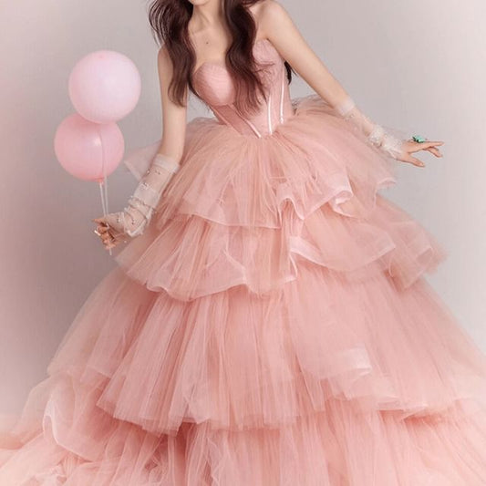 Gown Tulle Evening Strapless Tiered Ball
