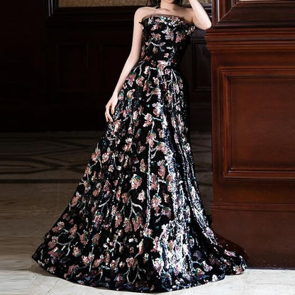 Evening A-Line Strapless Gown Floral