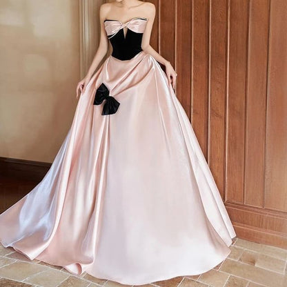 A-Line Dress Bow Strapless Evening Two Tone
