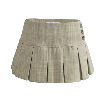 Mid-Rise Plaid Mini Pleated Skirt