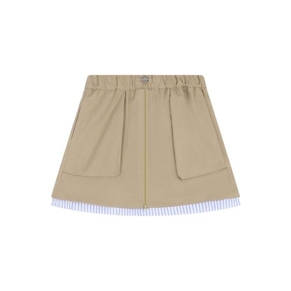 Striped Panel Short-Sleeve Shirt with High-Rise Mini A-Line Skirt